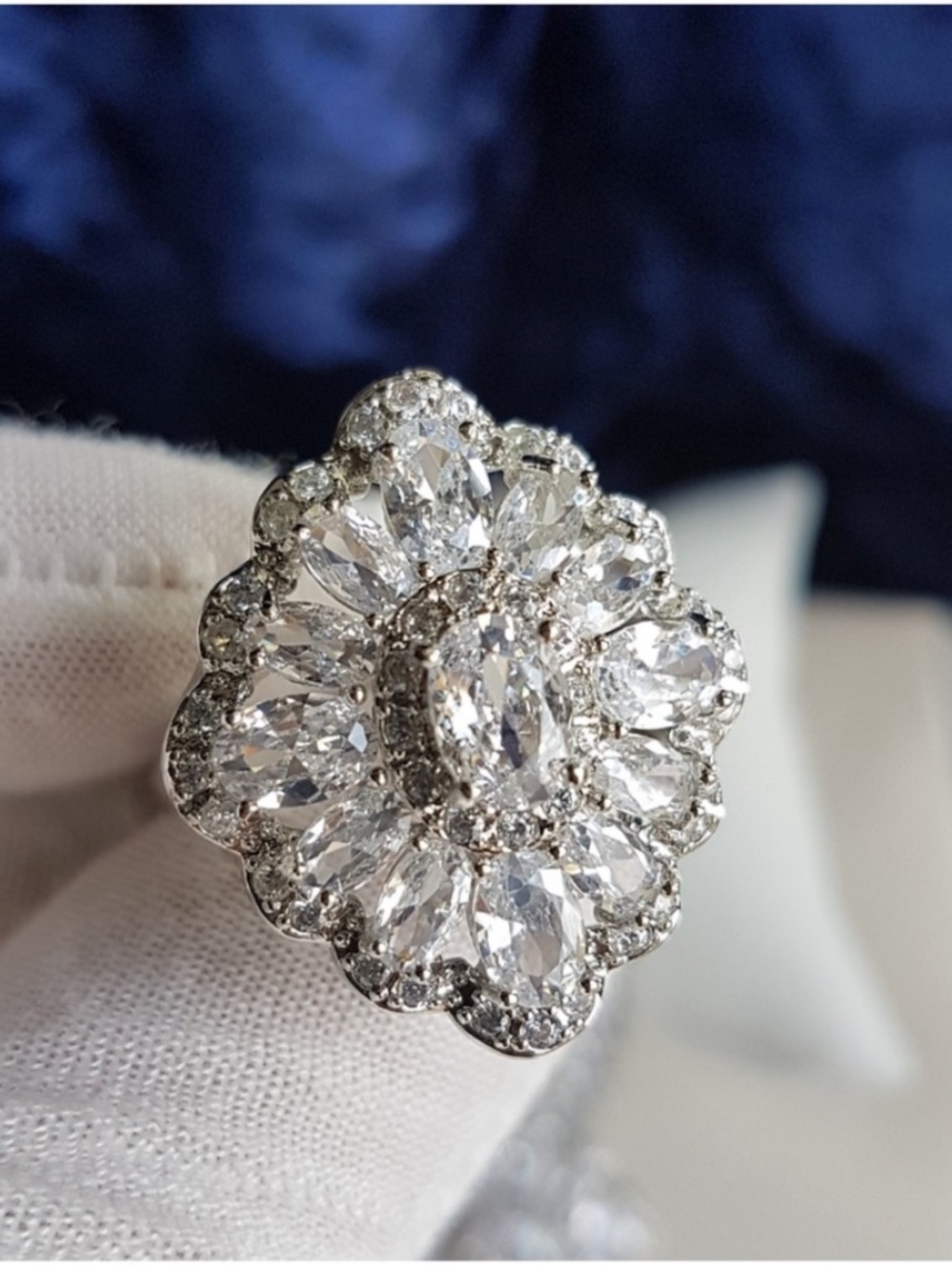 Classic White Crystal Cluster Statement Ring